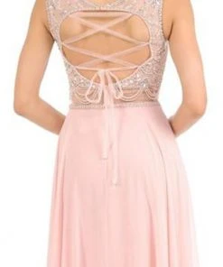 Lenovia - 8121 Crystal Beaded Illusion Bateau Chiffon A-line Dress Formal Gowns