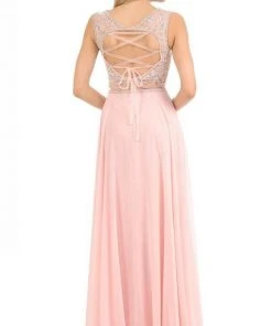 Lenovia - 8121 Crystal Beaded Illusion Bateau Chiffon A-line Dress Formal Gowns