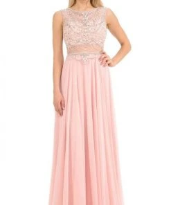 Lenovia - 8121 Crystal Beaded Illusion Bateau Chiffon A-line Dress Formal Gowns