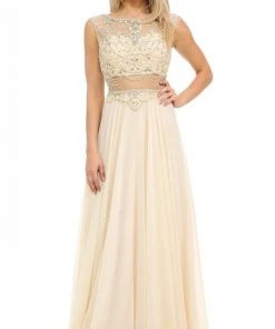 Lenovia - 8121 Crystal Beaded Illusion Bateau Chiffon A-line Dress Formal Gowns