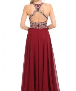 Lenovia - 8122 Crystal Beaded Halter Chiffon A-line Dress Formal Gowns