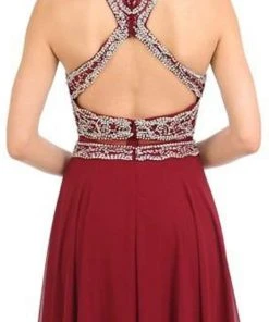 Lenovia - 8122 Crystal Beaded Halter Chiffon A-line Dress Formal Gowns