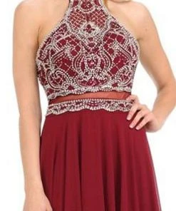 Lenovia - 8122 Crystal Beaded Halter Chiffon A-line Dress Formal Gowns