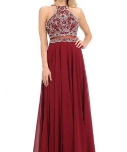 Lenovia - 8122 Crystal Beaded Halter Chiffon A-line Dress Formal Gowns