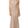 Formal Gowns Lenovia - Lace Cap Sleeve Jewel Neck Mermaid Dress 5199 - 1 Pc Ivory In Size M Available
