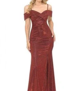 Lenovia - Off Shoulder Glitter Trumpet Long Dress 5213 - 1 Pc Silver In Size M Available