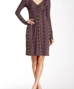 Leota - 2451 Long Sleeved Printed Short Dress