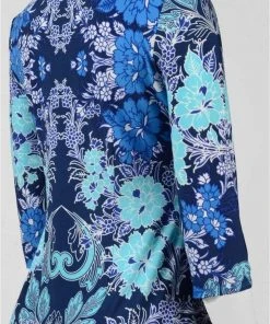 London Times - T2714MNR Quarter Sleeve Bateau Floral Dress