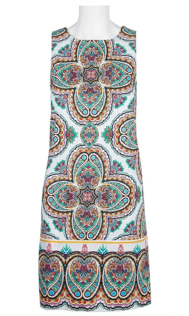 Cocktail Dresses London Times - T3327M Multi-Print Scoop Neck Shift Dress 4 Cocktail Dresses London Times - T3327M Multi-Print Scoop Neck Shift Dress