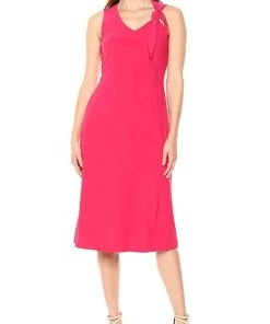 Cocktail Dresses London Times - T3410M V Neck Knotted Shoulder Flutter Hem Dress