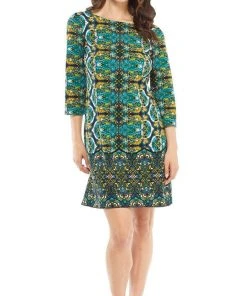 London Times - T3427M Paisley Print Quarter Sleeve Shift Dress Cocktail Dresses