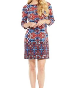 London Times - T3427M Paisley Print Quarter Sleeve Shift Dress Cocktail Dresses