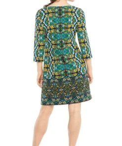 London Times - T3427M Paisley Print Quarter Sleeve Shift Dress Cocktail Dresses