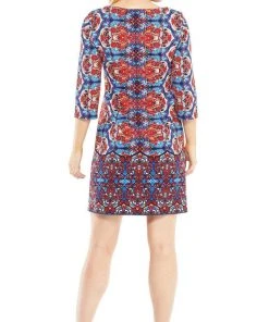 London Times - T3427M Paisley Print Quarter Sleeve Shift Dress Cocktail Dresses