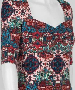 London Times - T3504M Multi Print Elbow Sleeve Sweetheart Jersey Dress 9 London Times - T3504M Multi Print Elbow Sleeve Sweetheart Jersey Dress