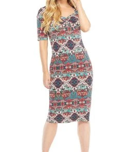 London Times - T3504M Multi Print Elbow Sleeve Sweetheart Jersey Dress 8 London Times - T3504M Multi Print Elbow Sleeve Sweetheart Jersey Dress
