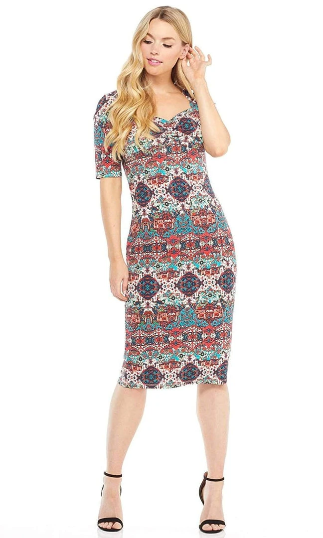 London Times - T3504M Multi Print Elbow Sleeve Sweetheart Jersey Dress 5 London Times - T3504M Multi Print Elbow Sleeve Sweetheart Jersey Dress