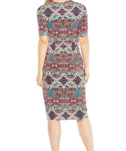 London Times - T3504M Multi Print Elbow Sleeve Sweetheart Jersey Dress