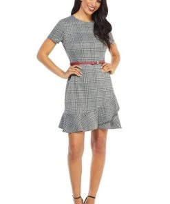London Times - T3562M Chequered Jewel A-Line Cocktail Dress