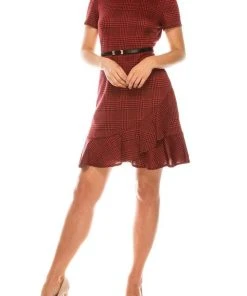 London Times - T3562M Chequered Jewel A-Line Cocktail Dress