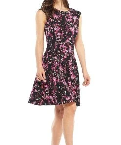 Cocktail Dresses London Times - T3571M Floral Print Jewel A-Line Stretch Crepe Dress 7 Cocktail Dresses London Times - T3571M Floral Print Jewel A-Line Stretch Crepe Dress