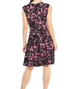 Cocktail Dresses London Times - T3571M Floral Print Jewel A-Line Stretch Crepe Dress