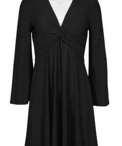 London Times - T3732M Long Sleeve V-Neck Solid Jersey Short Dress