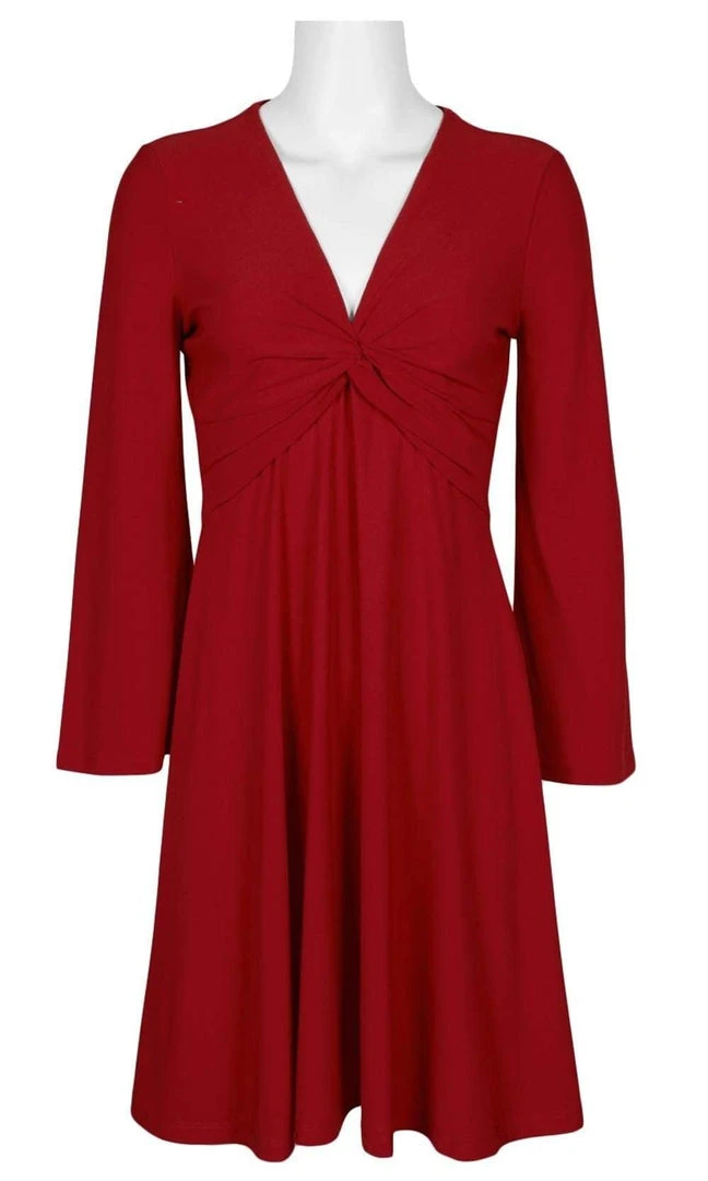 London Times - T3732M Long Sleeve V-Neck Solid Jersey Short Dress 10 London Times - T3732M Long Sleeve V-Neck Solid Jersey Short Dress