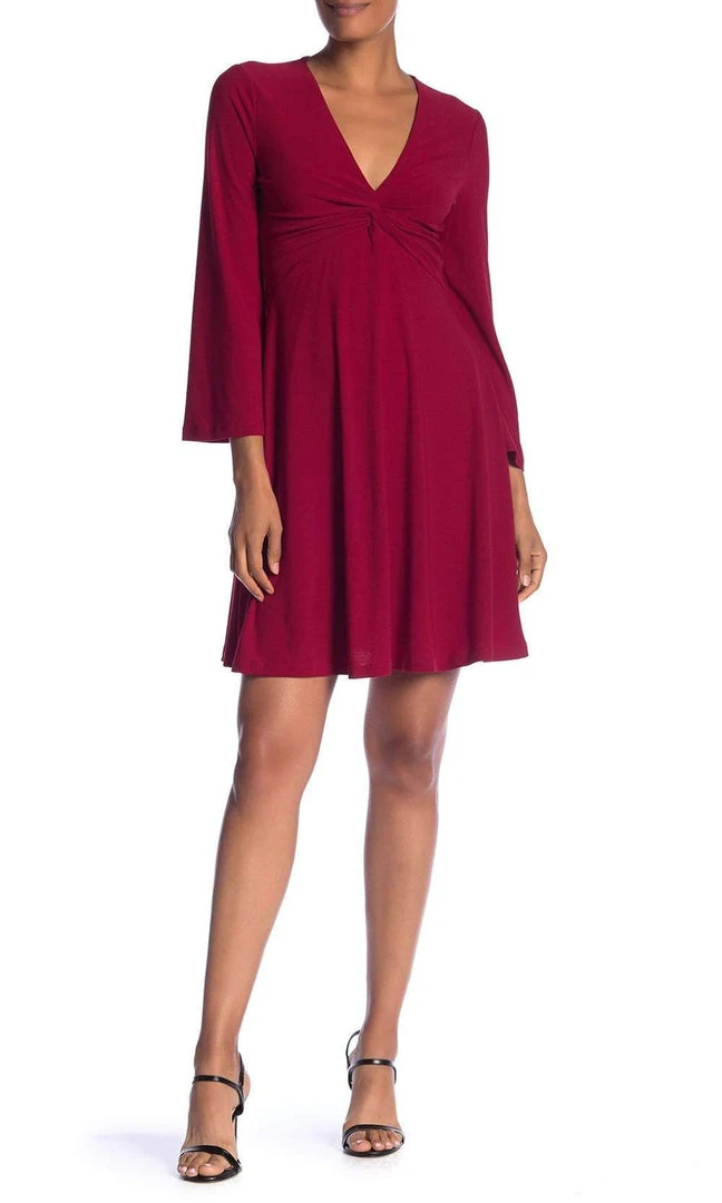London Times - T3732M Long Sleeve V-Neck Solid Jersey Short Dress 8 London Times - T3732M Long Sleeve V-Neck Solid Jersey Short Dress