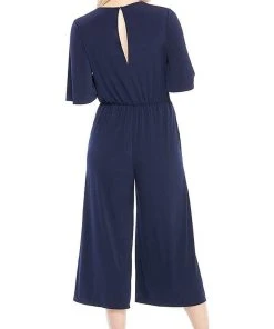 London Times - T3820M Short Sleeve V-Neck Solid Jersey Jumpsuit Cocktail Dresses