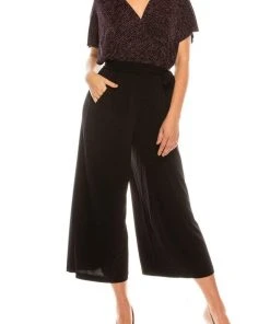 London Times - T3834M Two Toned V-Neck Jumpsuit Plus Size Dresses