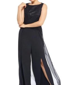 London Times - T3848M Sequin Lace Top Split Leg Jumpsuit Prom Dresses