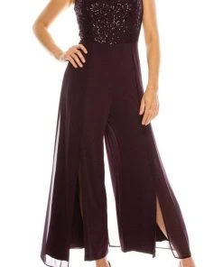 London Times - T3848M Sequin Lace Top Split Leg Jumpsuit Prom Dresses 14 London Times - T3848M Sequin Lace Top Split Leg Jumpsuit Prom Dresses