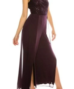 London Times - T3848M Sequin Lace Top Split Leg Jumpsuit Prom Dresses 15 London Times - T3848M Sequin Lace Top Split Leg Jumpsuit Prom Dresses