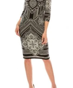 London Times - T3863P Quarter Sleeve Jewel Neck Damask Print Dress Cocktail Dresses 14 London Times - T3863P Quarter Sleeve Jewel Neck Damask Print Dress Cocktail Dresses