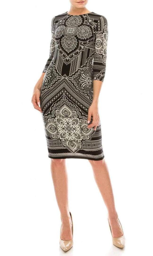 London Times - T3863P Quarter Sleeve Jewel Neck Damask Print Dress Cocktail Dresses 7 London Times - T3863P Quarter Sleeve Jewel Neck Damask Print Dress Cocktail Dresses