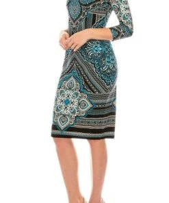 London Times - T3863P Quarter Sleeve Jewel Neck Damask Print Dress Cocktail Dresses 12 London Times - T3863P Quarter Sleeve Jewel Neck Damask Print Dress Cocktail Dresses