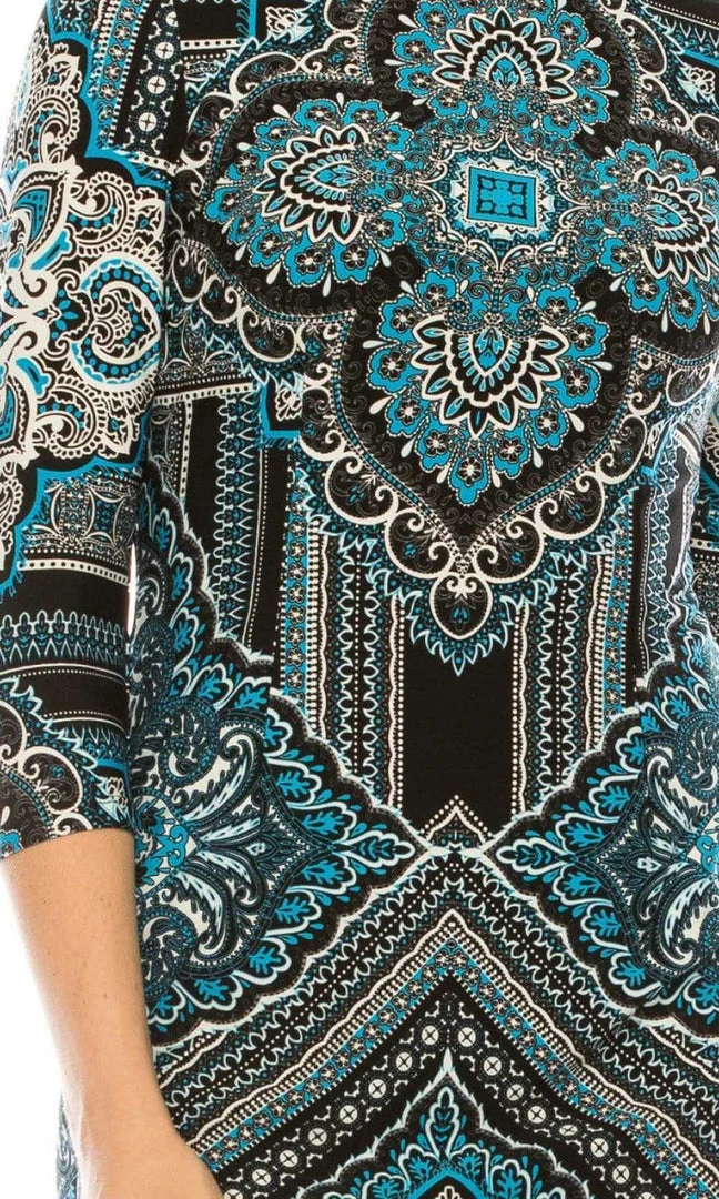 London Times - T3863P Quarter Sleeve Jewel Neck Damask Print Dress Cocktail Dresses 6 London Times - T3863P Quarter Sleeve Jewel Neck Damask Print Dress Cocktail Dresses