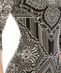 London Times - T3863P Quarter Sleeve Jewel Neck Damask Print Dress Cocktail Dresses 17 London Times - T3863P Quarter Sleeve Jewel Neck Damask Print Dress Cocktail Dresses