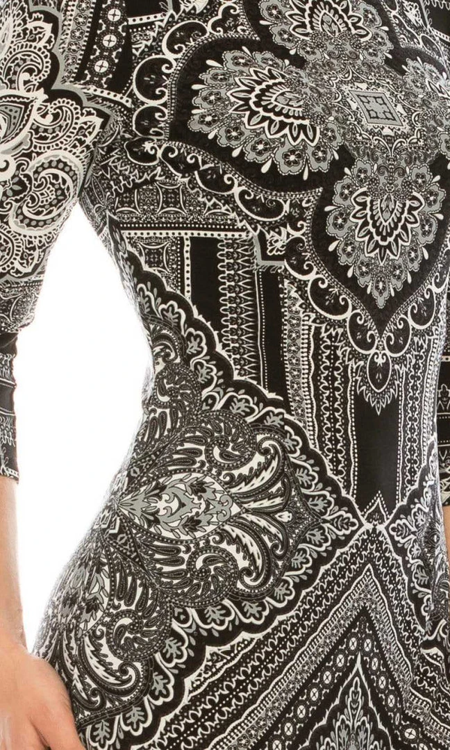 London Times - T3863P Quarter Sleeve Jewel Neck Damask Print Dress Cocktail Dresses 10 London Times - T3863P Quarter Sleeve Jewel Neck Damask Print Dress Cocktail Dresses