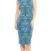 Cocktail Dresses London Times - T3865M Multi Print Fitted Jewel Neck Jersey Dress