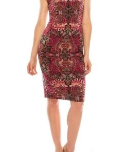 London Times - T3865P Printed Fit Knee Length Dress