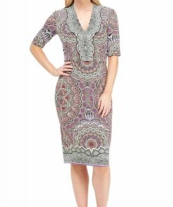 Cocktail Dresses London Times - T3961M V-Neck Medallion Print Jersey Midi Sheath Dress 14 Cocktail Dresses London Times - T3961M V-Neck Medallion Print Jersey Midi Sheath Dress