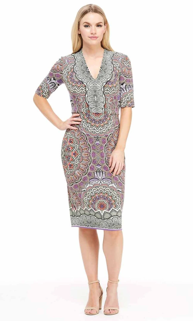 Cocktail Dresses London Times - T3961M V-Neck Medallion Print Jersey Midi Sheath Dress 7 Cocktail Dresses London Times - T3961M V-Neck Medallion Print Jersey Midi Sheath Dress