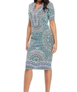 Cocktail Dresses London Times - T3961M V-Neck Medallion Print Jersey Midi Sheath Dress 12 Cocktail Dresses London Times - T3961M V-Neck Medallion Print Jersey Midi Sheath Dress