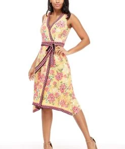 London Times - T4184M Floral Print V-Neck A-Line Dress Cocktail Dresses