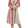 London Times - T4380M Striped Sleeveless Surplice V Neck A-Line Dress