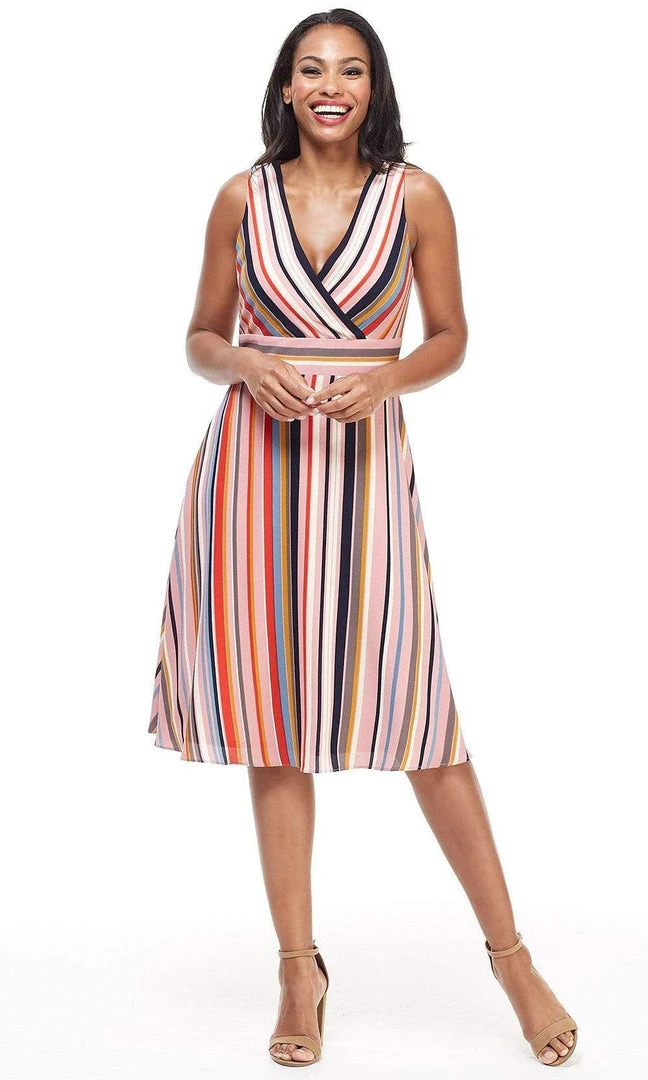 London Times - T4380M Striped Sleeveless Surplice V Neck A-Line Dress 3 London Times - T4380M Striped Sleeveless Surplice V Neck A-Line Dress