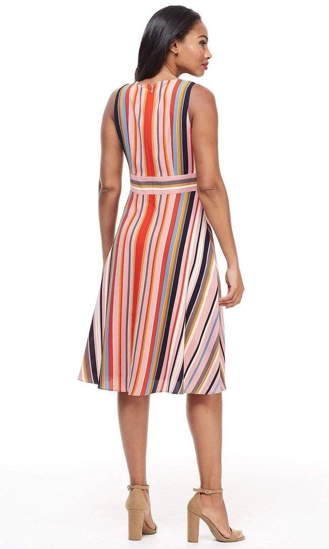 London Times - T4380M Striped Sleeveless Surplice V Neck A-Line Dress 4 London Times - T4380M Striped Sleeveless Surplice V Neck A-Line Dress