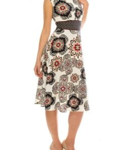 London Times - T4439M Printed Jewel A-Line Cocktail Dress